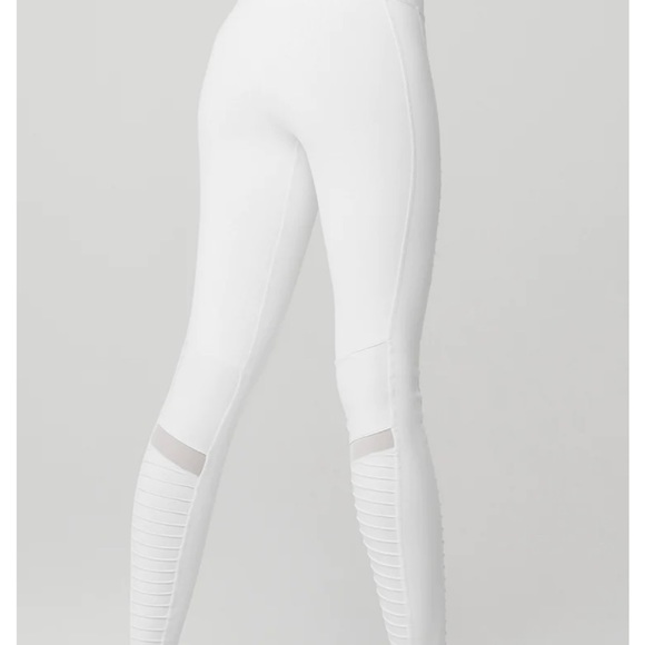 Alo High-Waist Moto Paneled Skinny Leg Athletic Legging In Glossy White - Picture 8 of 8